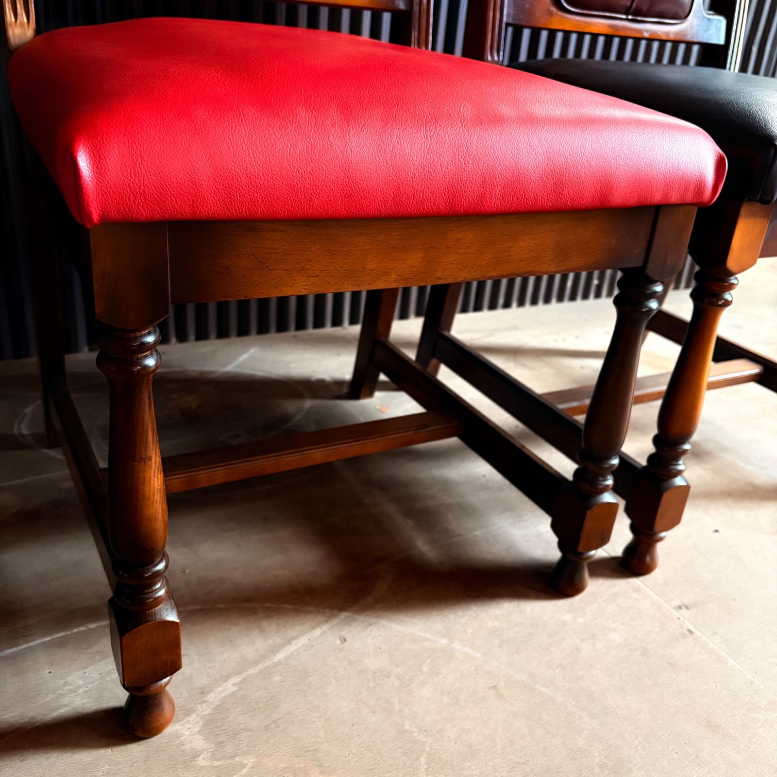 昭和レトロ オールドカリモク ダイニングチェア 2脚セット シート