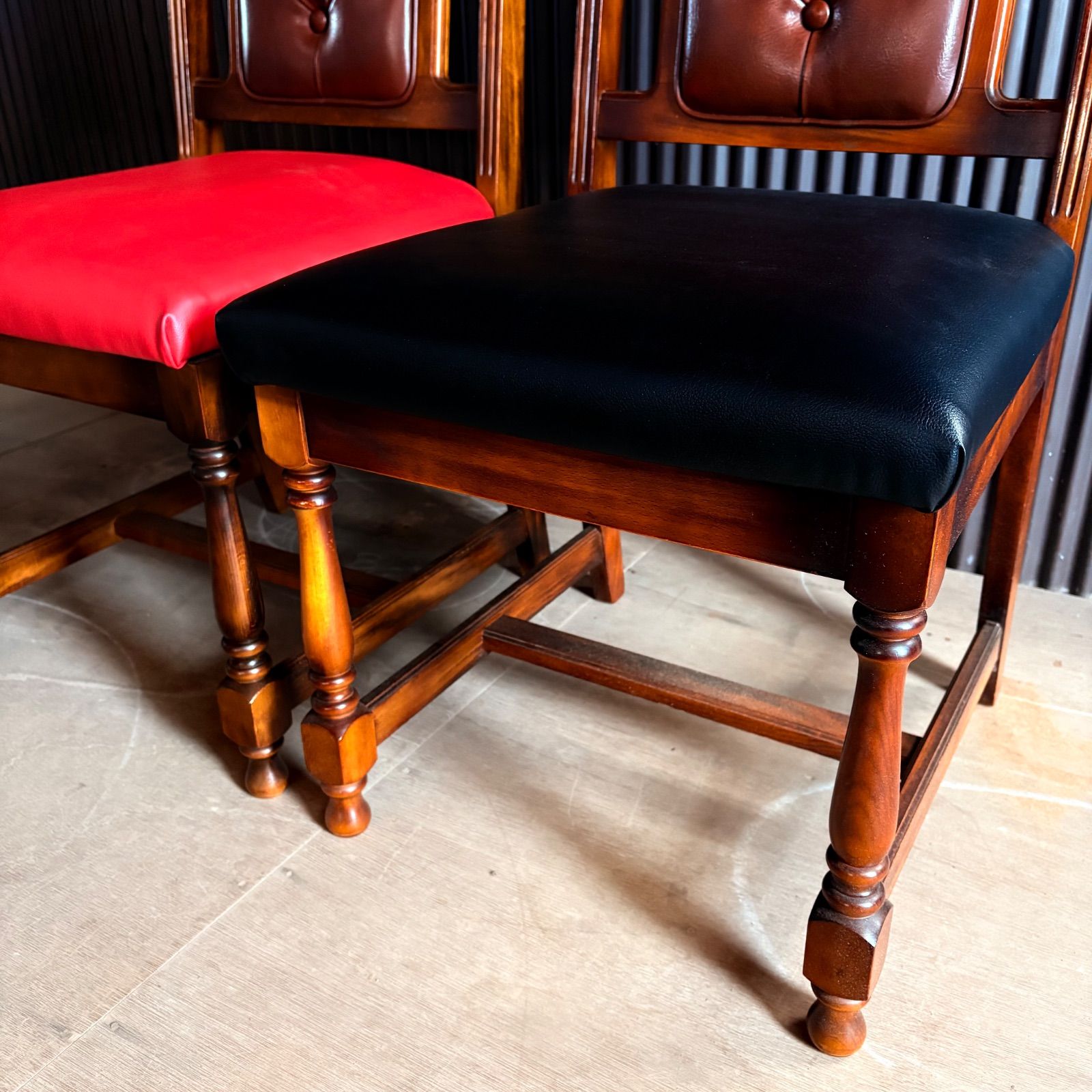 昭和レトロ オールドカリモク ダイニングチェア 2脚セット シート