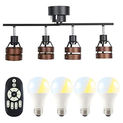 共同照明 シーリングライト 4灯 6畳 8畳 北欧 スポットライト 天井照明 GT-DJ-2DB-9WT-2 LED電球60W形付 調光 調色 リモコン対応 E26 ウッドリング カフェ風 天然木 リビング照明 ef86e3a1