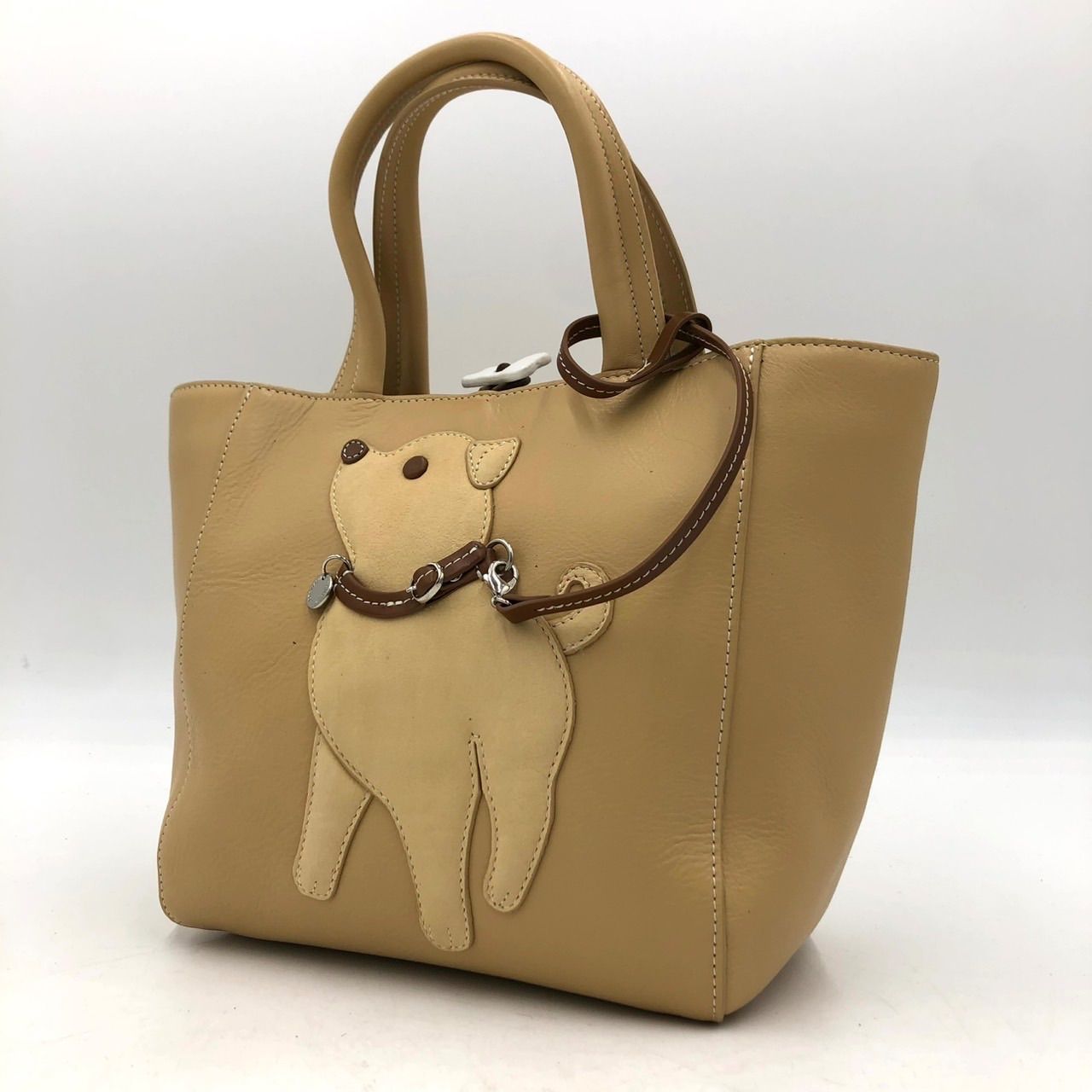 キタムラ Kitamura 犬モチーフ ハンドバッグ レザー ベージュ キャメル