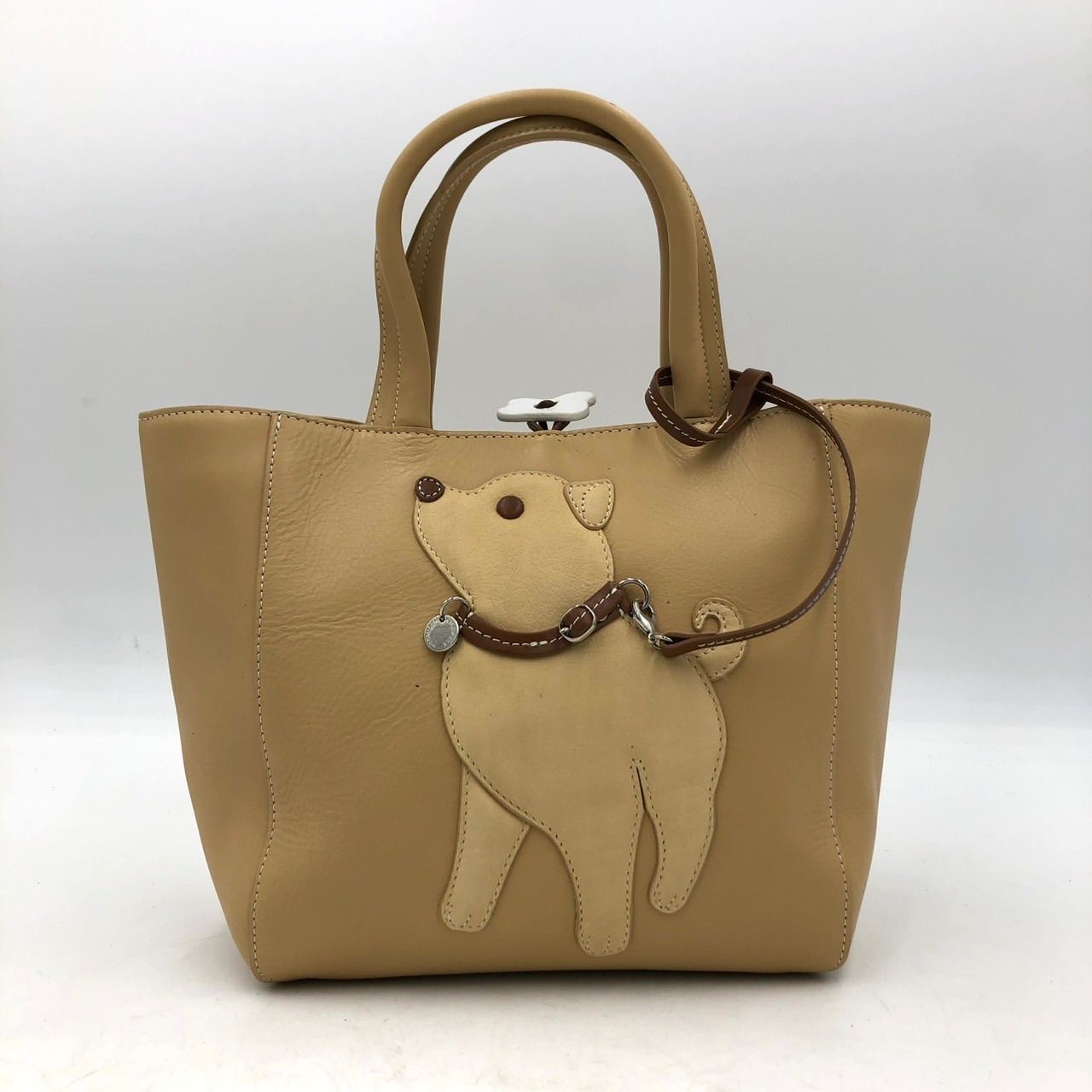 キタムラ Kitamura 犬モチーフ ハンドバッグ レザー ベージュ キャメル