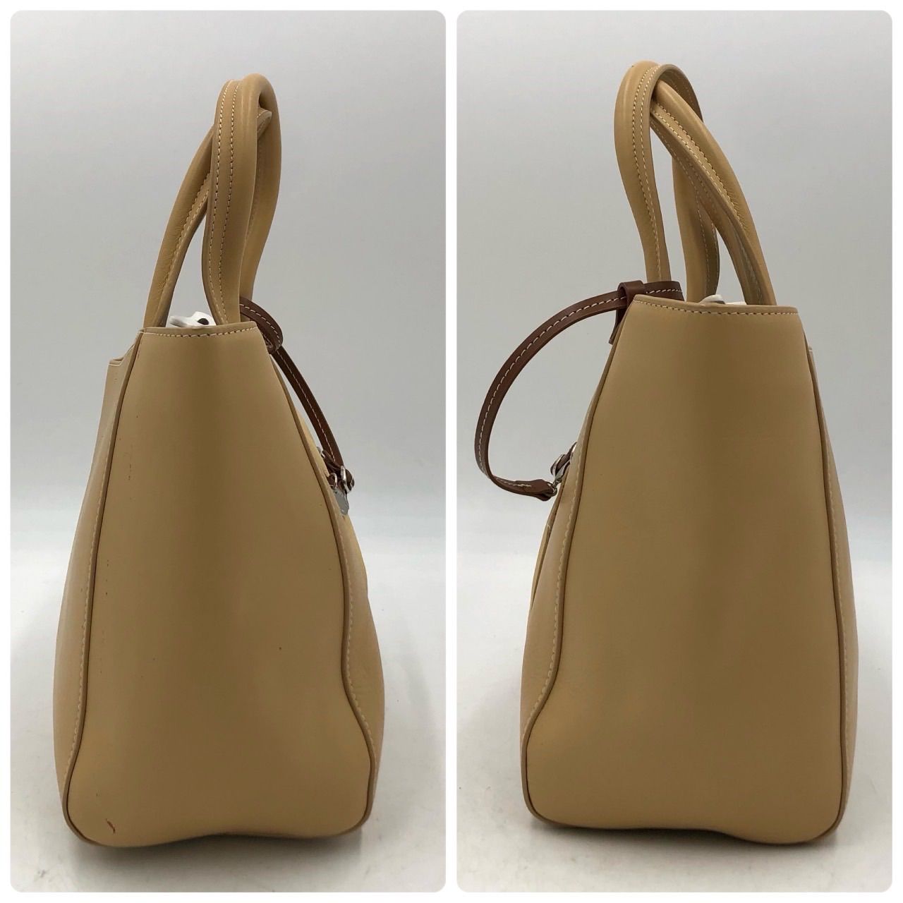 キタムラ Kitamura 犬モチーフ ハンドバッグ レザー ベージュ キャメル