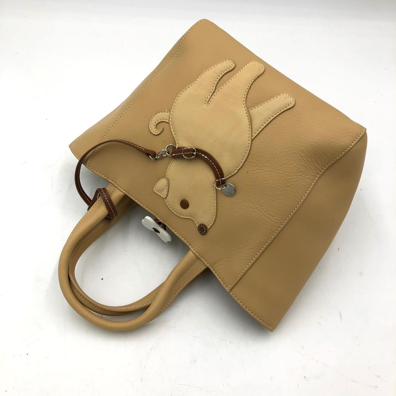 キタムラ Kitamura 犬モチーフ ハンドバッグ レザー ベージュ キャメル