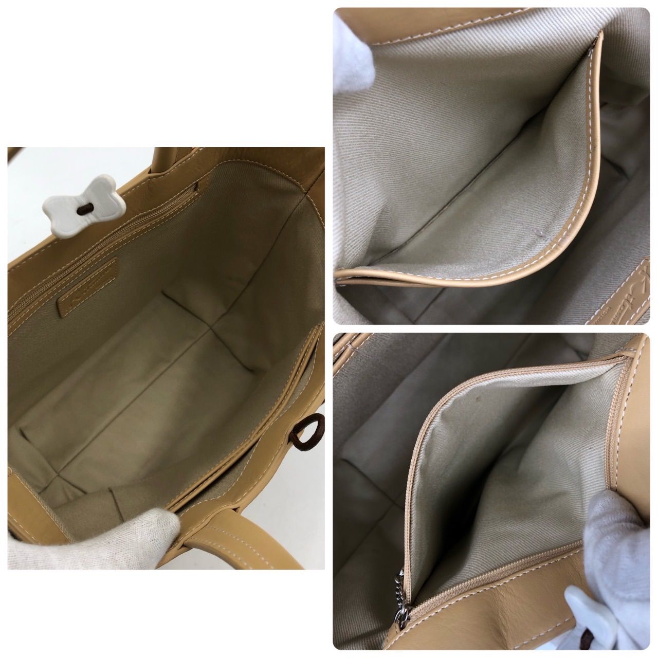 キタムラ Kitamura 犬モチーフ ハンドバッグ レザー ベージュ キャメル
