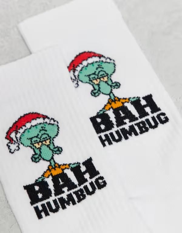 エイソス メンズ アンダーウェア 靴下 グラフィック ASOS DESIGN Christmas socks with Squidward graphic WHITE ホワイト