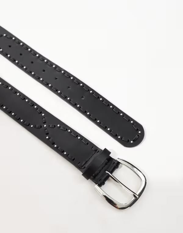 エイソス メンズ アクセサリー ベルト ASOS DESIGN woven studded belt Black ブラック