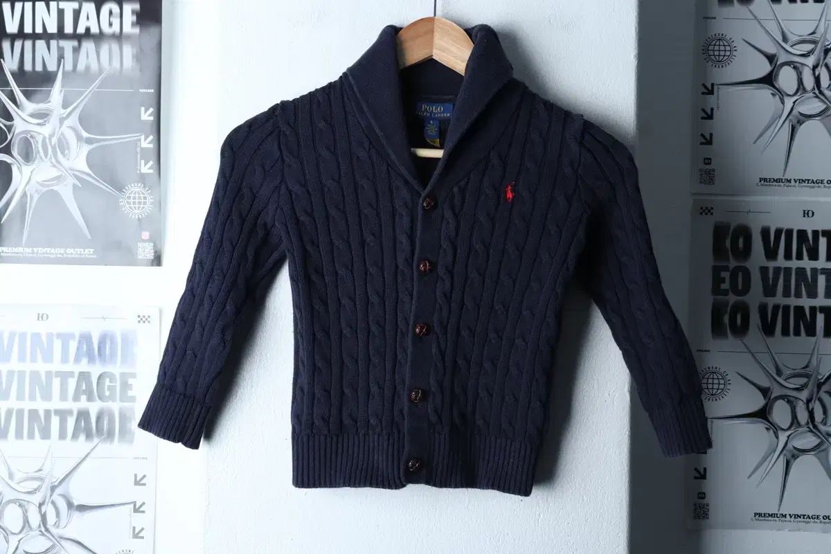 ポロ ラルフローレン ニット カーディガン キッズ ケーブル編み レッド