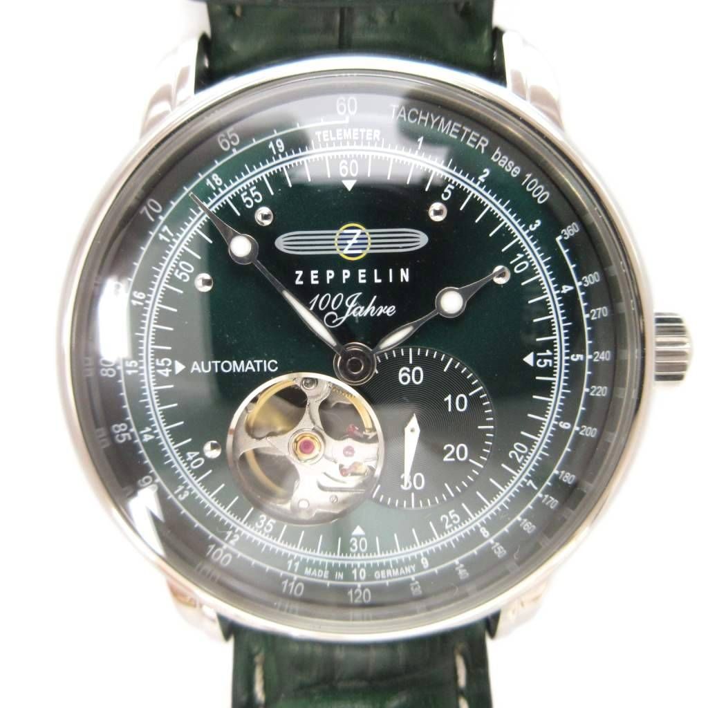 ツェッペリン ZEPPELIN 生誕100周年記念 腕時計 オープンハート オートマティック 自動巻き 牛革ベルト 緑 グリーン 7662-6 |UO