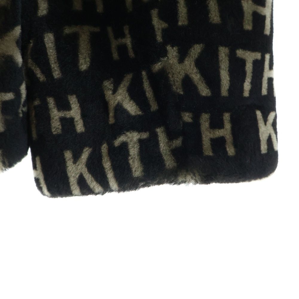 KITH キス 22AW PRINTED SHEARLING SHORT BECKER COAT 総柄ロゴプリント ショート ラムファーベッカーコート ブラック/ベージュ KITH (キス) 22AW PRINTED SHEARLING SHORT BECKER COAT 総柄ロゴ