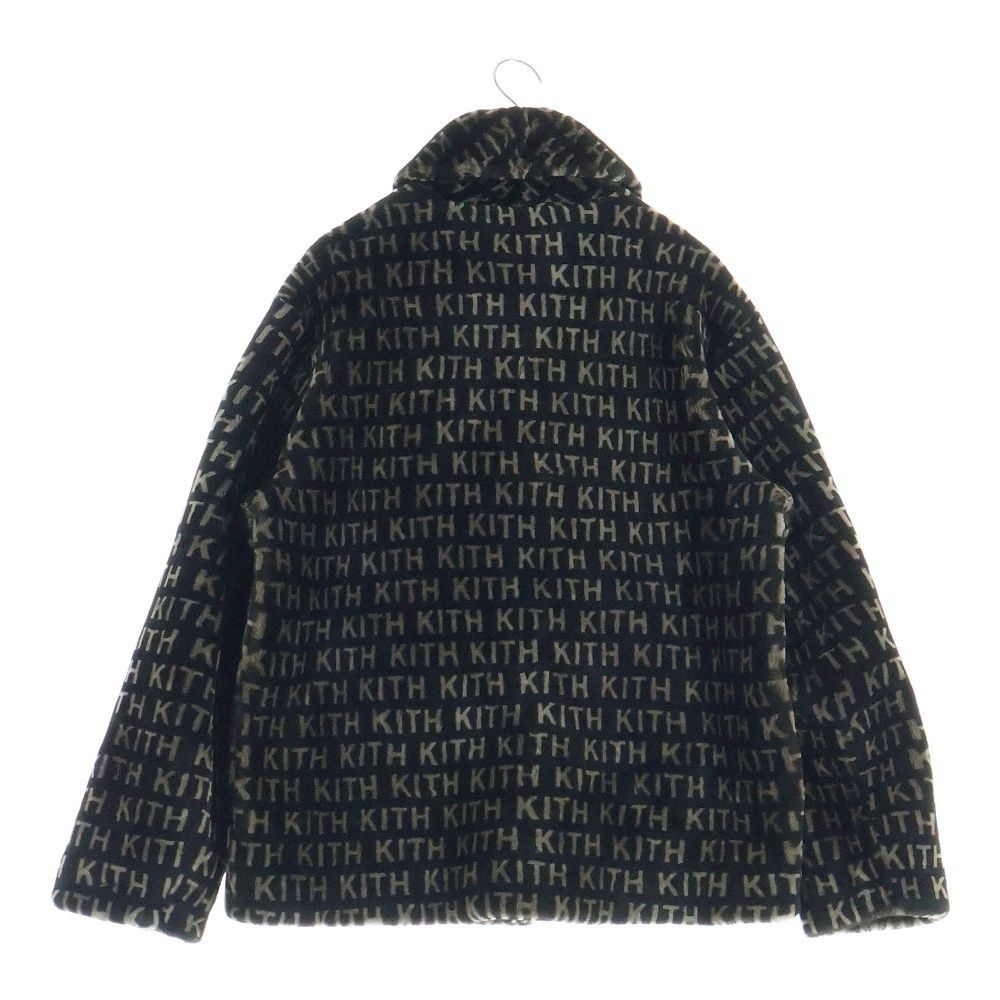 KITH キス 22AW PRINTED SHEARLING SHORT BECKER COAT 総柄ロゴプリント ショート ラムファーベッカーコート ブラック/ベージュ KITH (キス) 22AW PRINTED SHEARLING SHORT BECKER COAT 総柄ロゴ