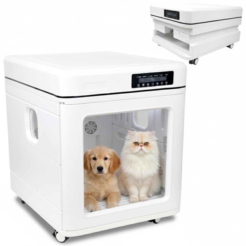 AEROVEL ペットドライルーム ドライボックス 折り畳み式 静音キャスター 楽々移動 100L 中型用 多頭飼い 犬猫兼用 乾燥機 箱型 ドライヤールーム ドライヤーハウス 温度調節16-45℃ 風量4段階 乾燥時間1〜120分設定 自動停止 花粉 除塵