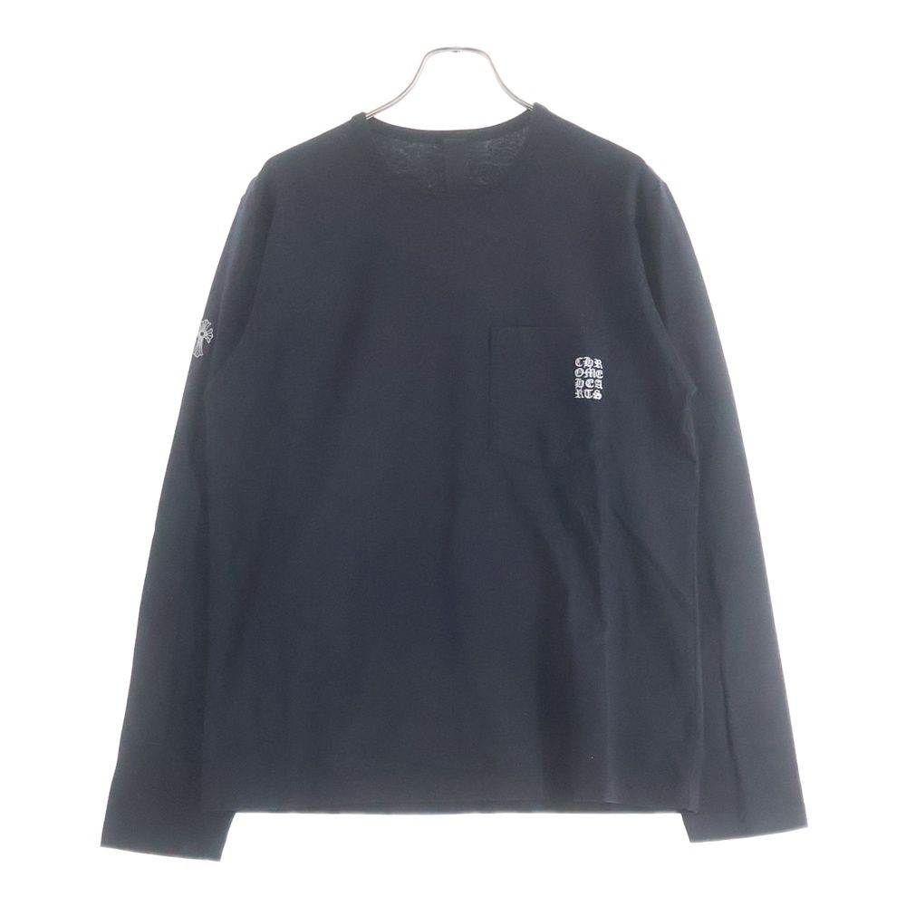CHROME HEARTS (クロムハーツ) YNOT L/S TEE フロントロゴ刺繍 袖CHクロス刺繍 クルーネック 長袖Tシャツ ブラック