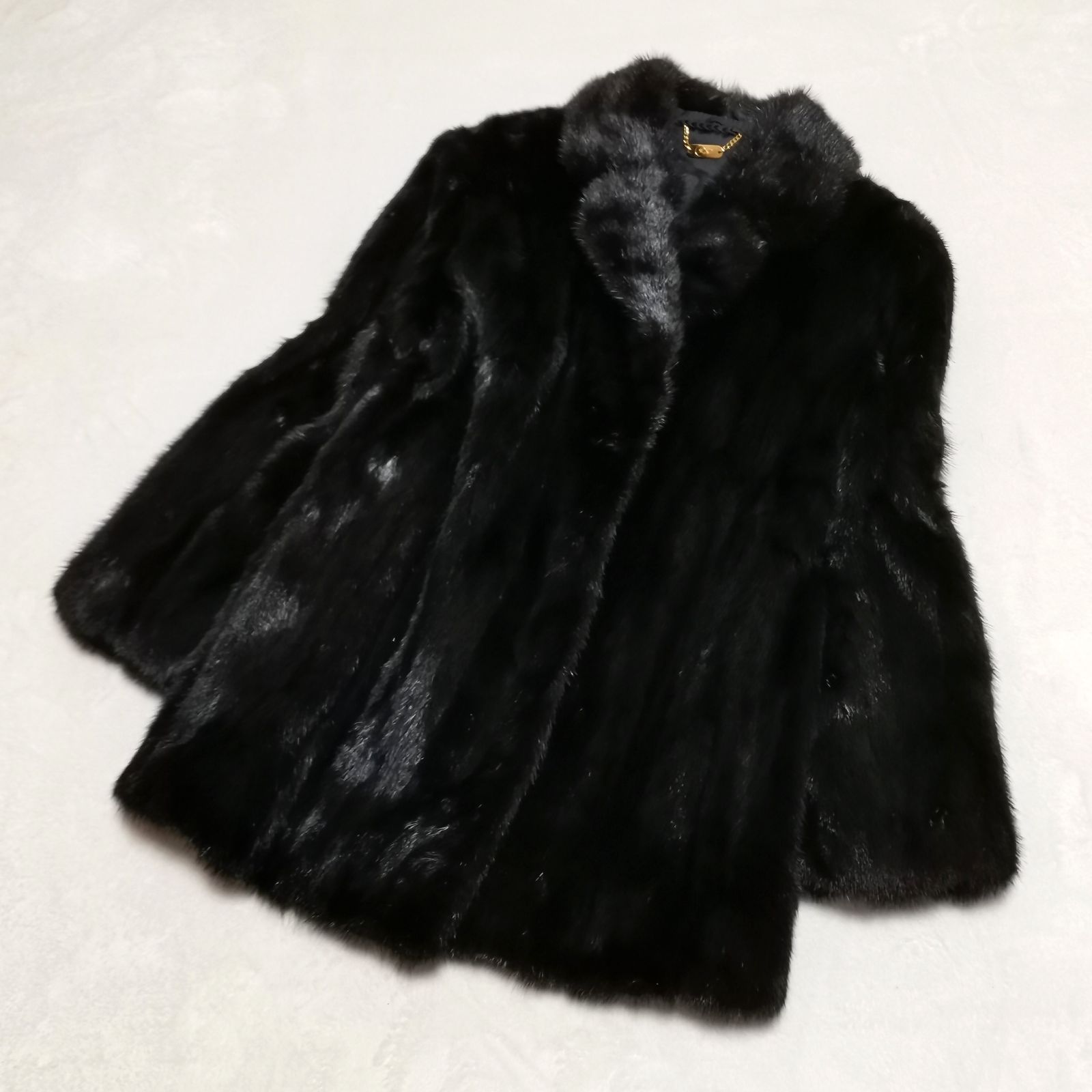 ミンク 毛皮 コート タグ付き 13号 ネーム入り ブラック 中古美品 管理 