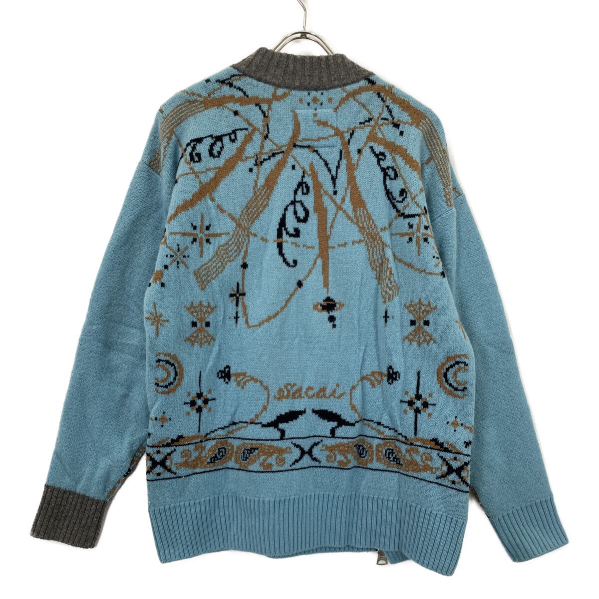 sacai サカイ 【×Dr.Woo】20-02341M ﾌﾞﾙｰ ﾗｲﾀﾞｰｽ ｼﾞｯﾌﾟ ﾆｯﾄ 1 - メルカリ