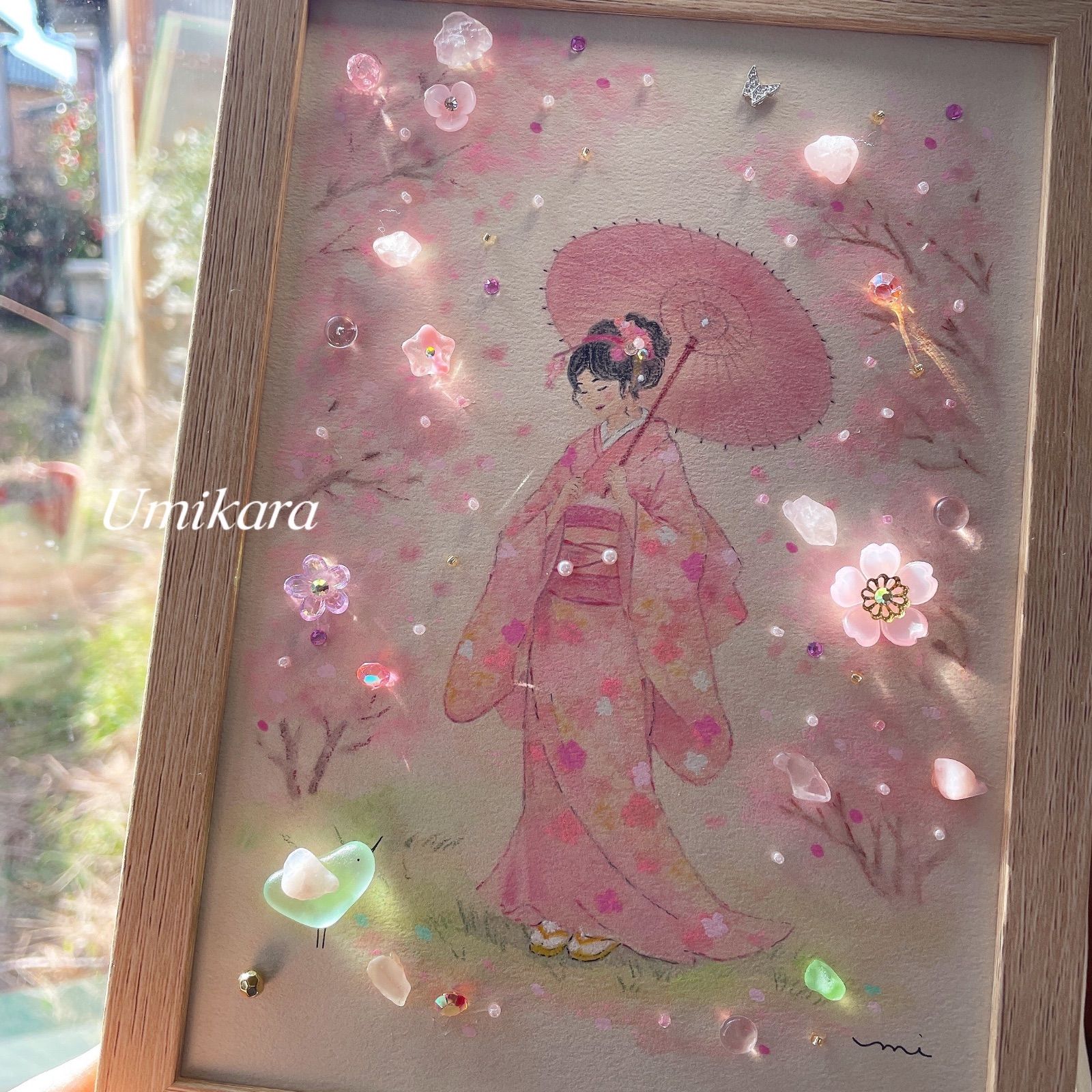 シーグラスアート 日本の春 パステル画、原画、色鉛筆画 - メルカリ