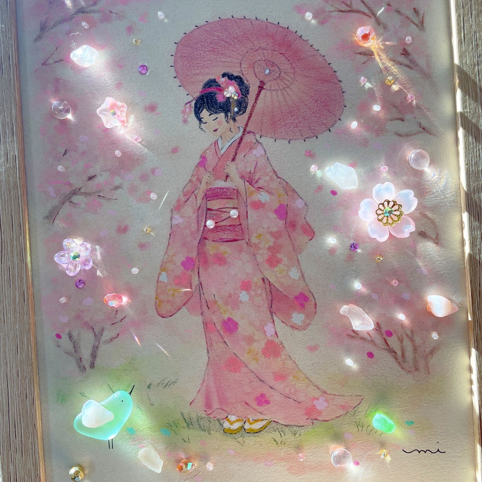 シーグラスアート 日本の春 パステル画、原画、色鉛筆画 - メルカリ