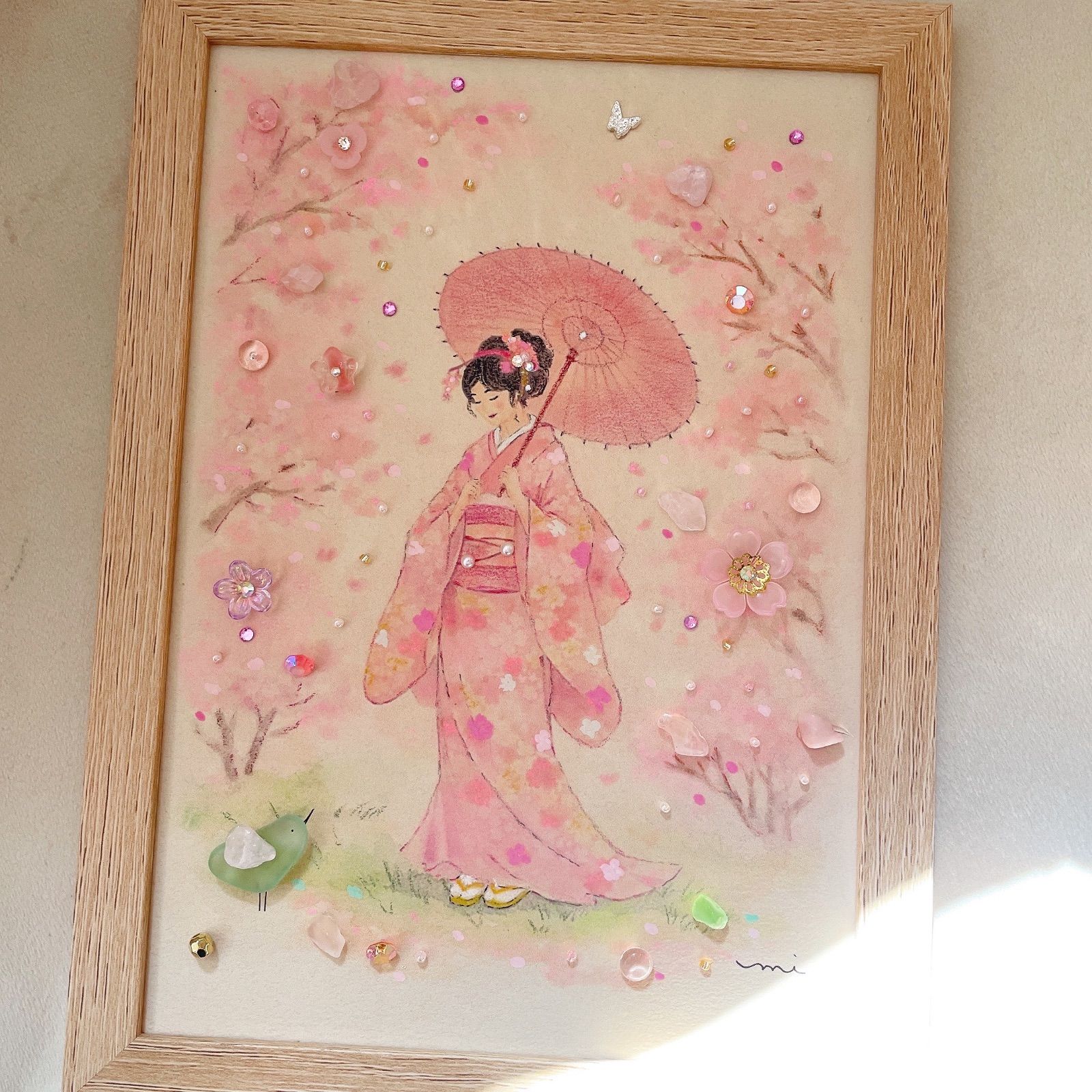 シーグラスアート 日本の春 パステル画、原画、色鉛筆画 - メルカリ