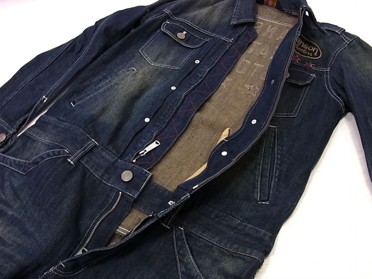 美品☆VANSON バンソン デニム オーバーオール インディゴ USED加工