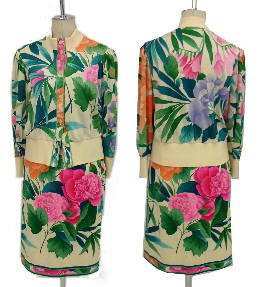 ◇LEONARD ジャケット スカート スーツ セットアップ シルク(絹)混紡