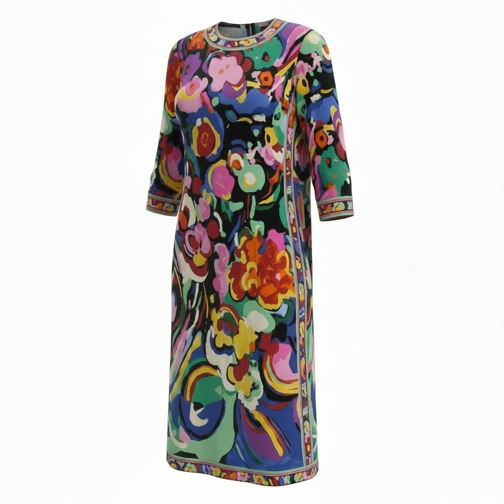 59b22 LEONARD レオナール フラワーモチーフプリント シルクワンピース