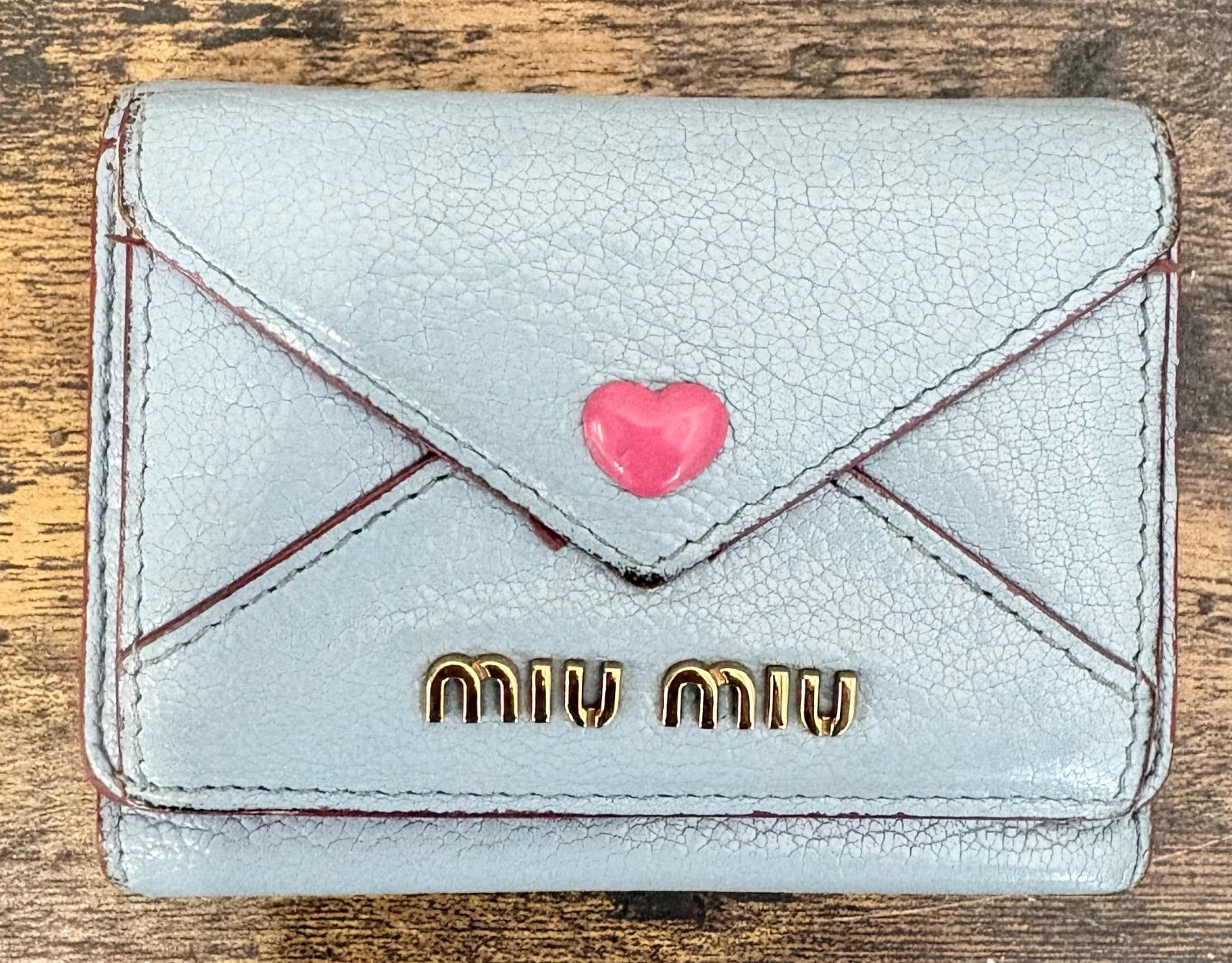 MIUMIU ミュウミュウ ラブレターマドラス ハート ブルー 三つ折財布