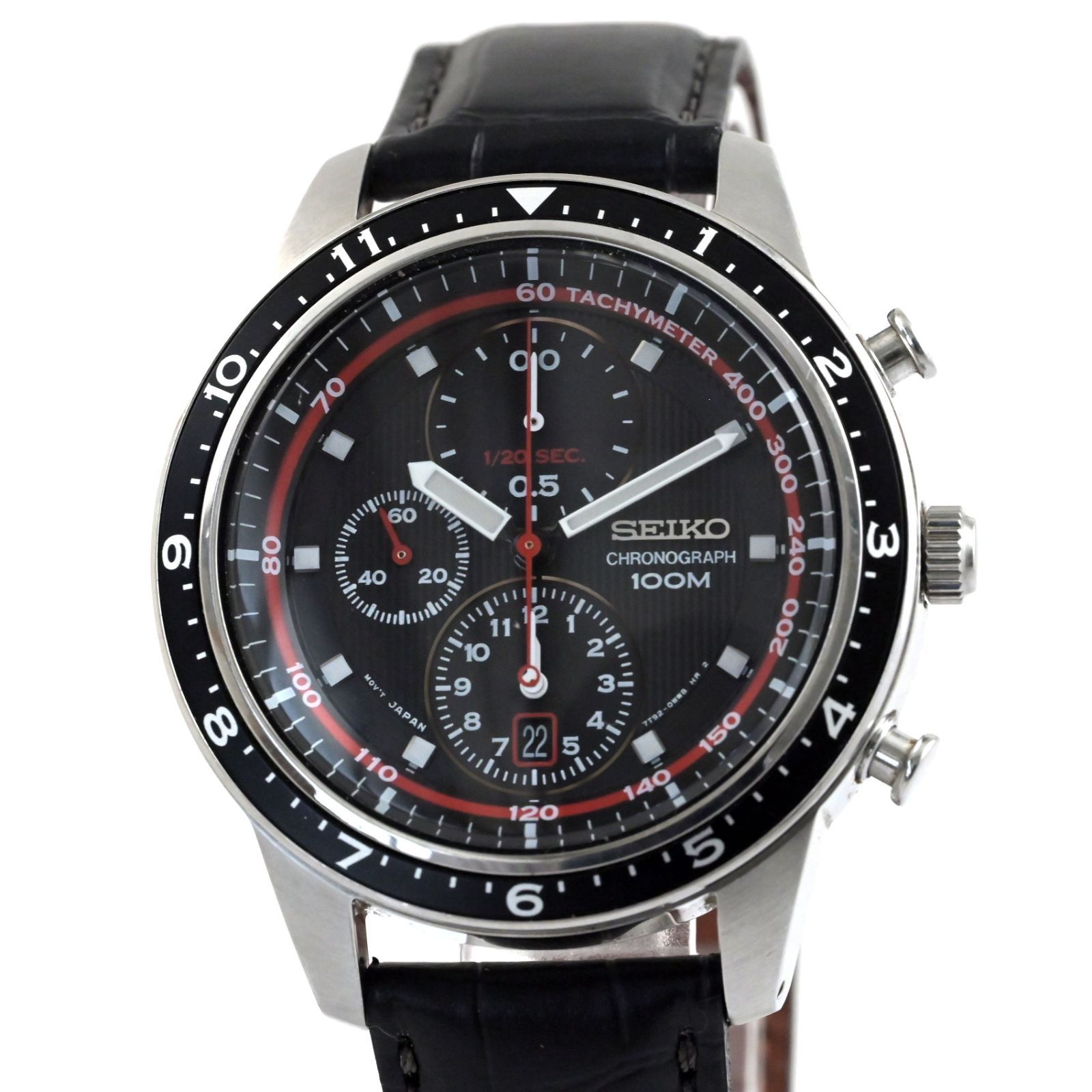 セイコー メンズ クォーツ クロノグラフ 43mm ブラック文字盤