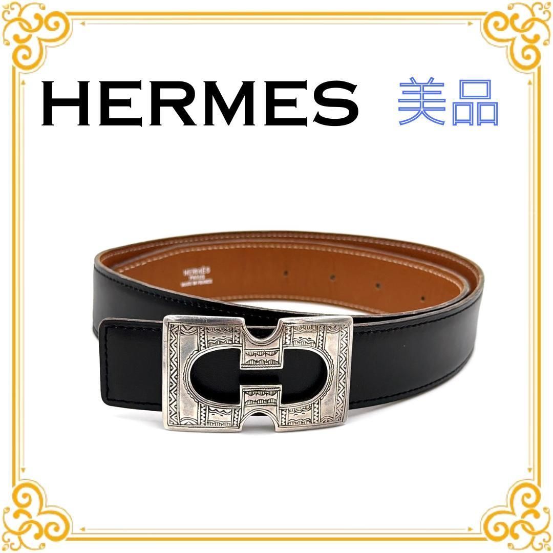 ✨️美品✨️ エルメス トゥアレグ リバーシブル レザー ベルト メンズ 黒 茶 ✨️美品✨️ エルメス トゥアレグ リバーシブル レザー ベルト メンズ