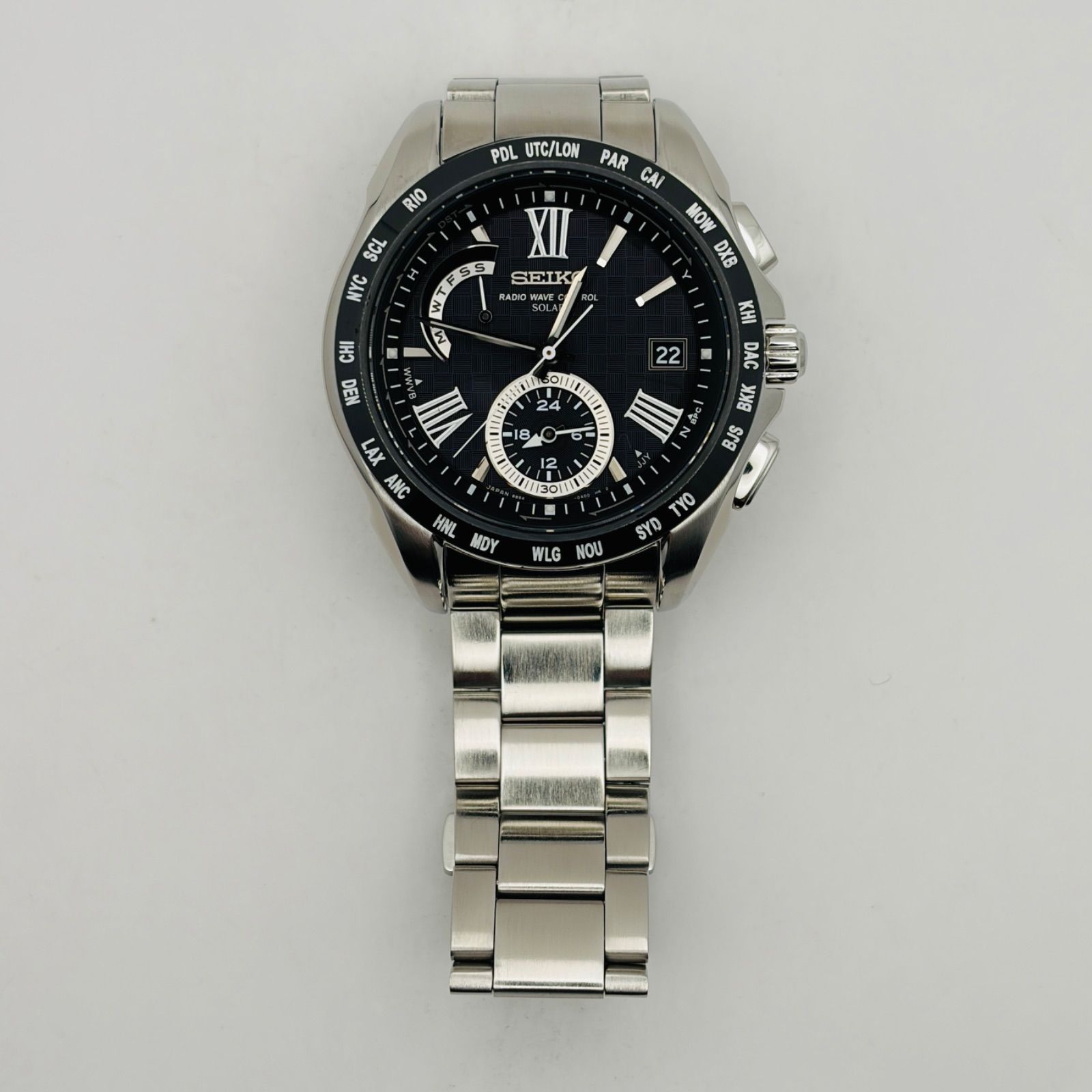 T796 (T796)美品 正常稼動 SEIKO セイコー 電波ソーラー BRIGHTZ ブライツ World Time ワールドタイム Dual ...