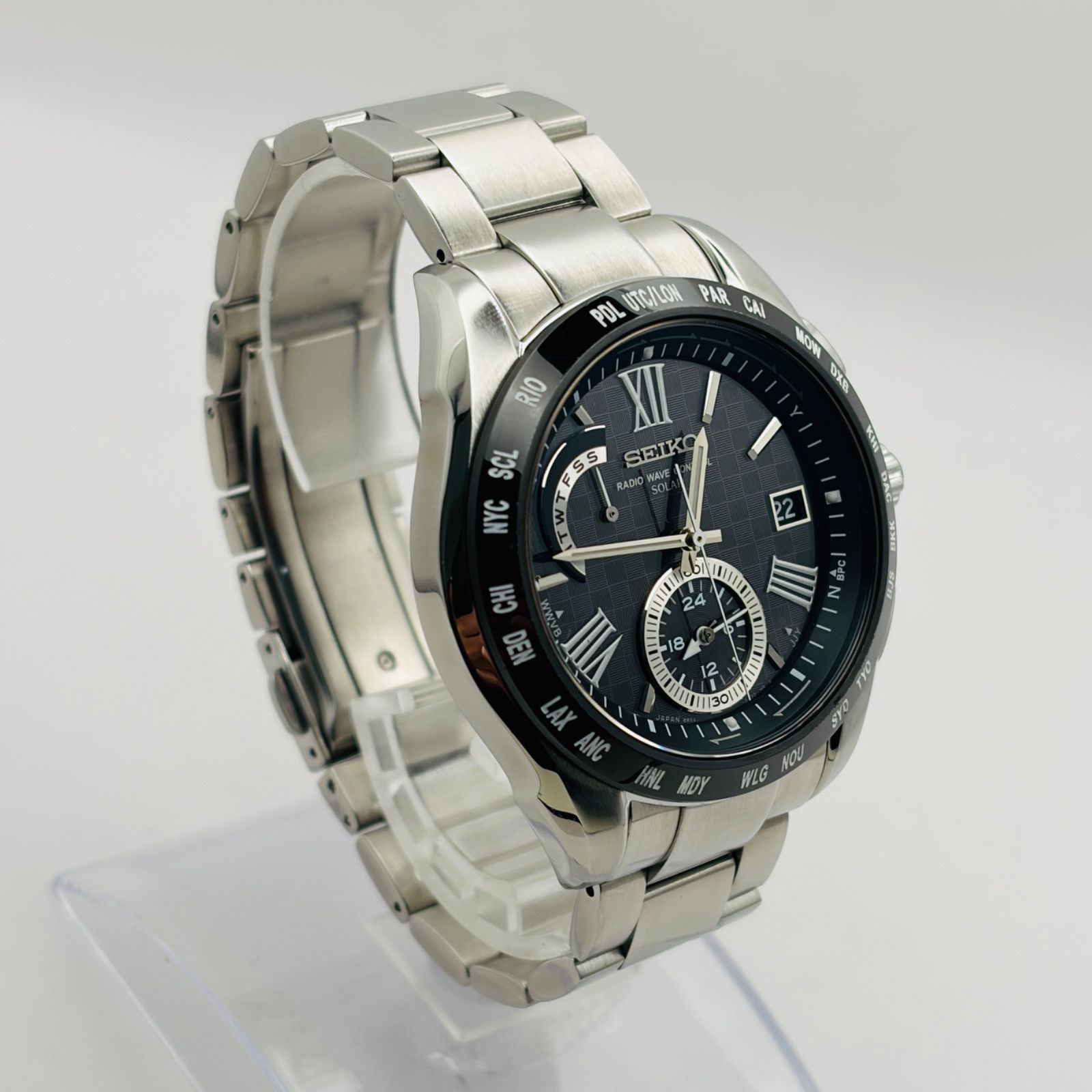 T796 (T796)美品 正常稼動 SEIKO セイコー 電波ソーラー BRIGHTZ ブライツ World Time ワールドタイム Dual ...