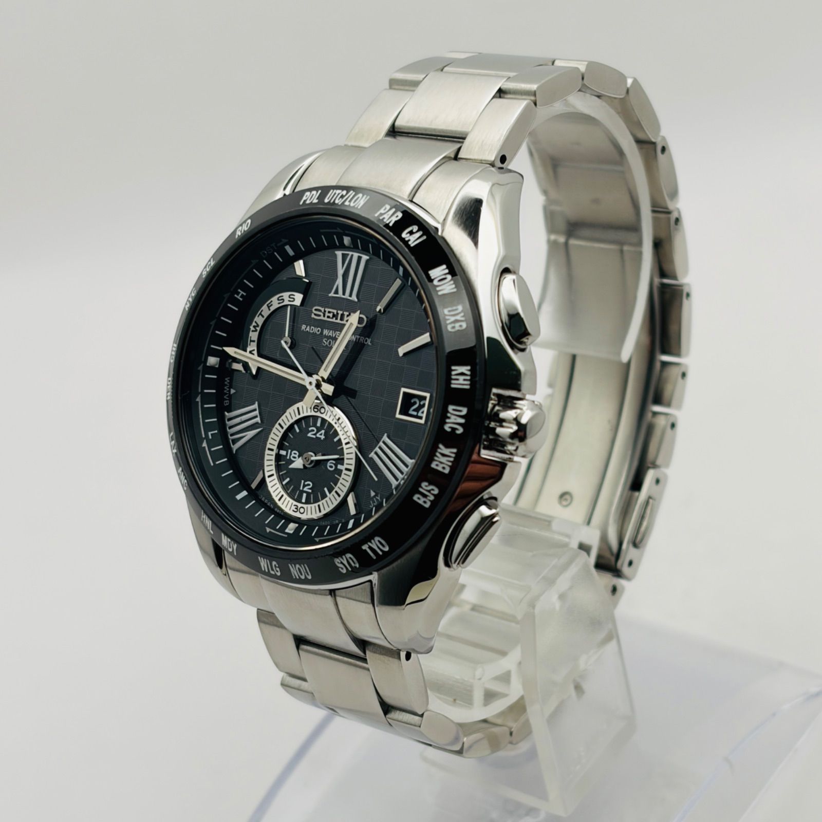 T796 (T796)美品 正常稼動 SEIKO セイコー 電波ソーラー BRIGHTZ ブライツ World Time ワールドタイム Dual ...
