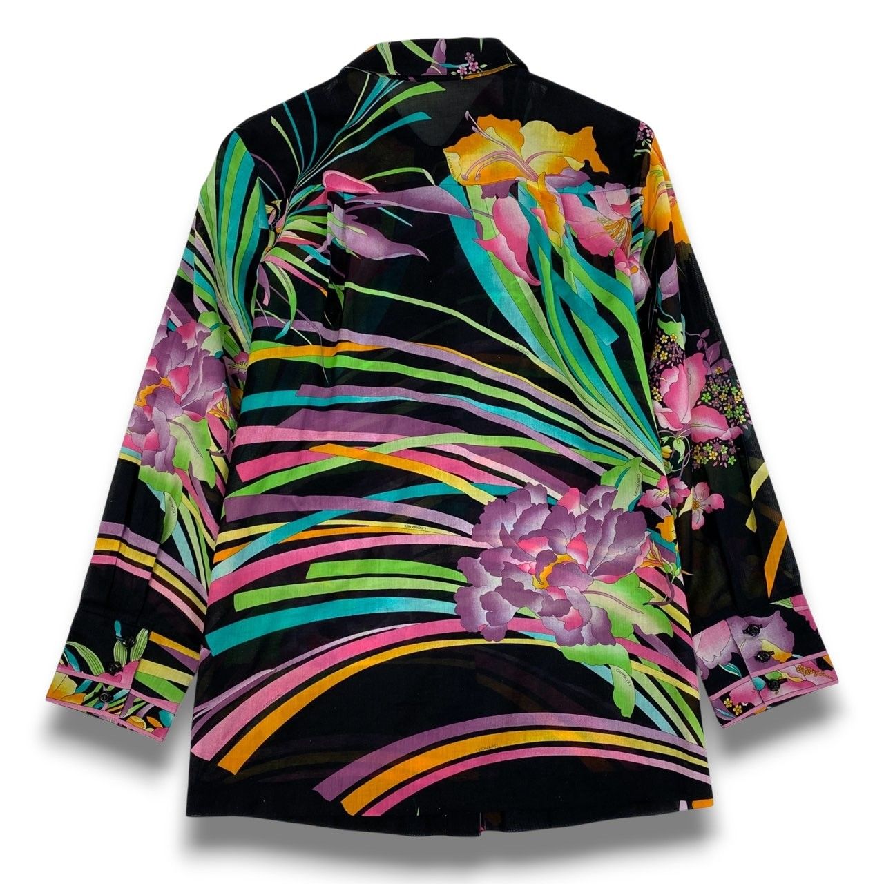 60b22 LEONARD FASHION レオナール シアーシャツ ロングスリーブシャツ 美しい花柄プリント レディース 女性服 13R ブラック マルチカラー コットン100％u02t 60b22 LEONARD FASHION レオナール シアーシャツ ロングスリーブシャツ