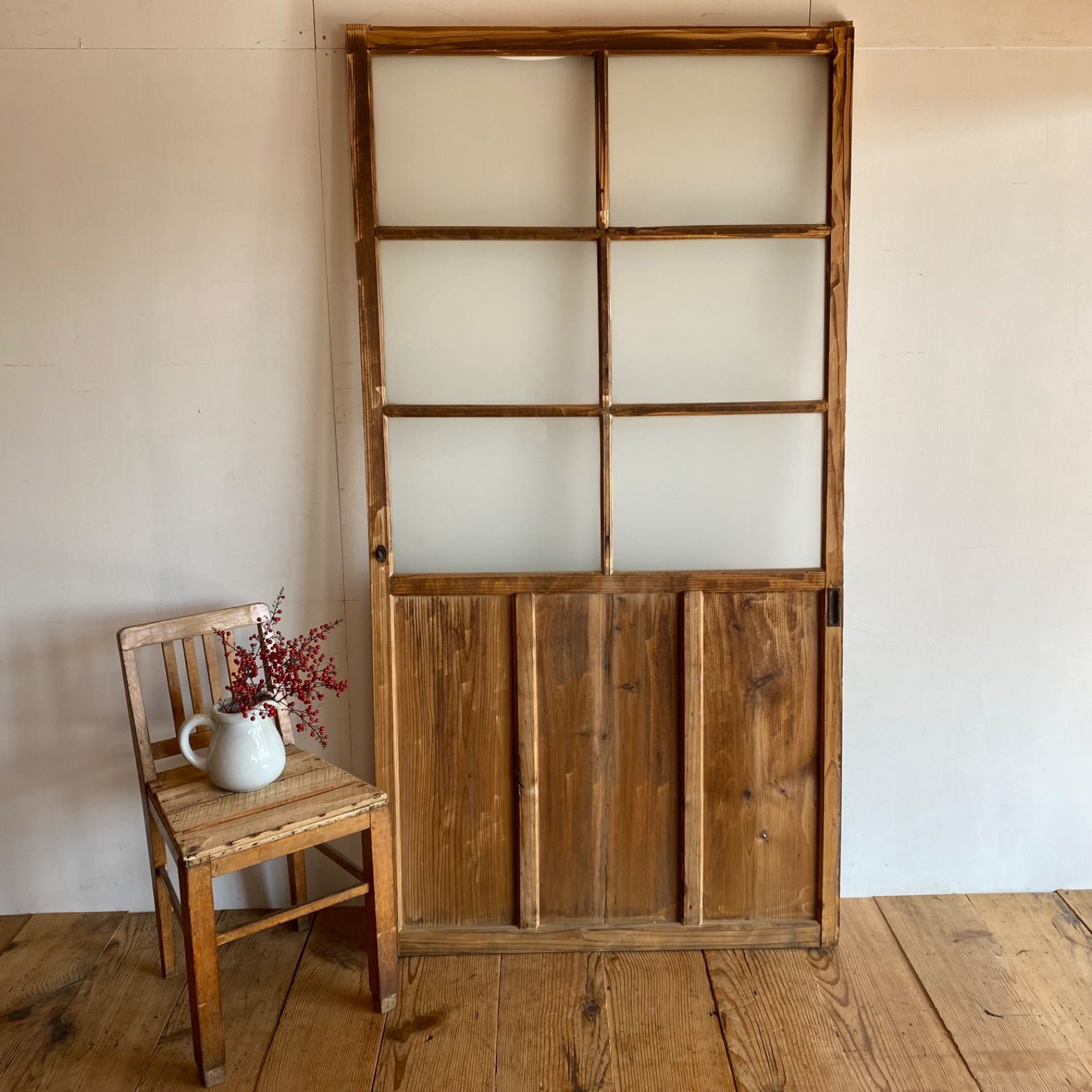 アンティーク ガラス戸 すりガラス 建具 木枠 木製 無垢材 Y645 - メルカリ