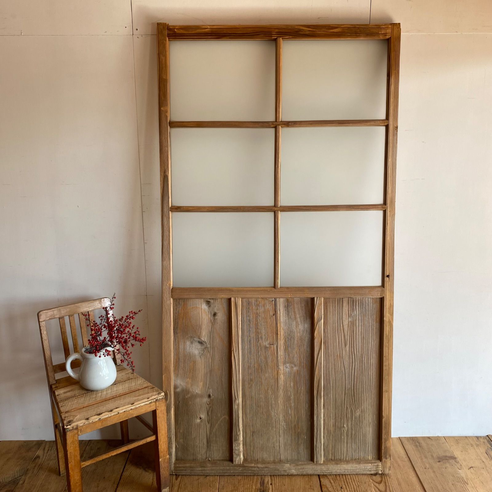 アンティーク ガラス戸 すりガラス 建具 木枠 木製 無垢材 Y655 - メルカリ