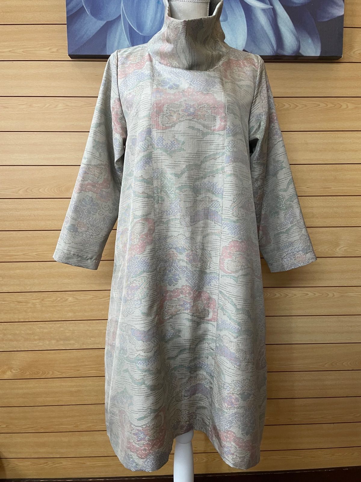 着物リメイク 大島紬 ロールカラーワンピース - メルカリ