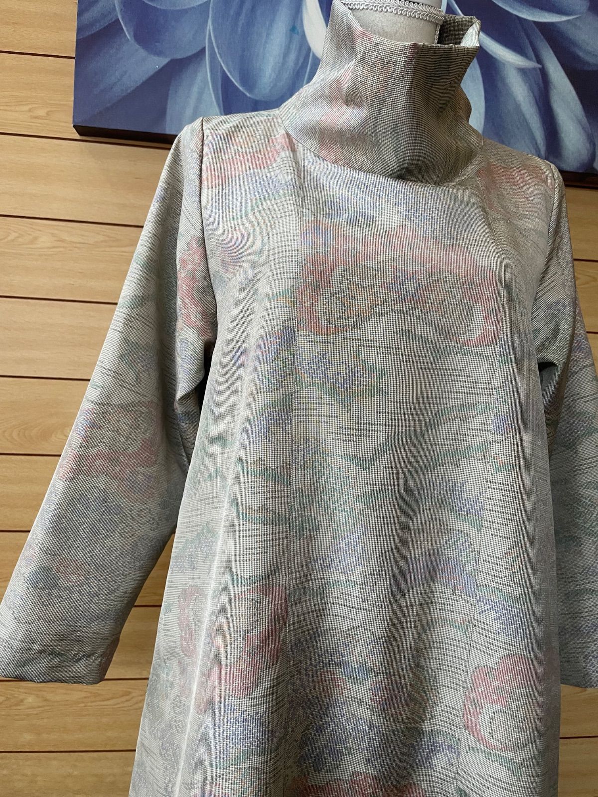 着物リメイク 大島紬 ロールカラーワンピース - メルカリ