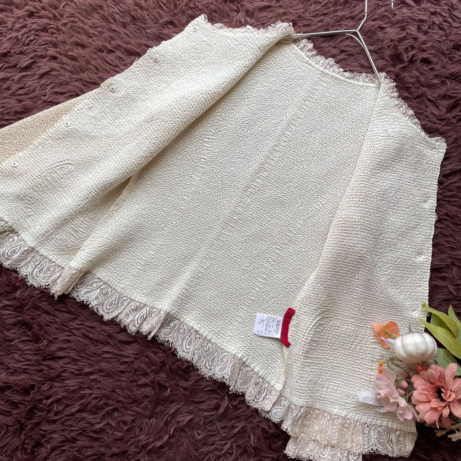 NOKO OHNO ノコオーノ 美品 フラワーモチーフプリーツ加工ノーカラー