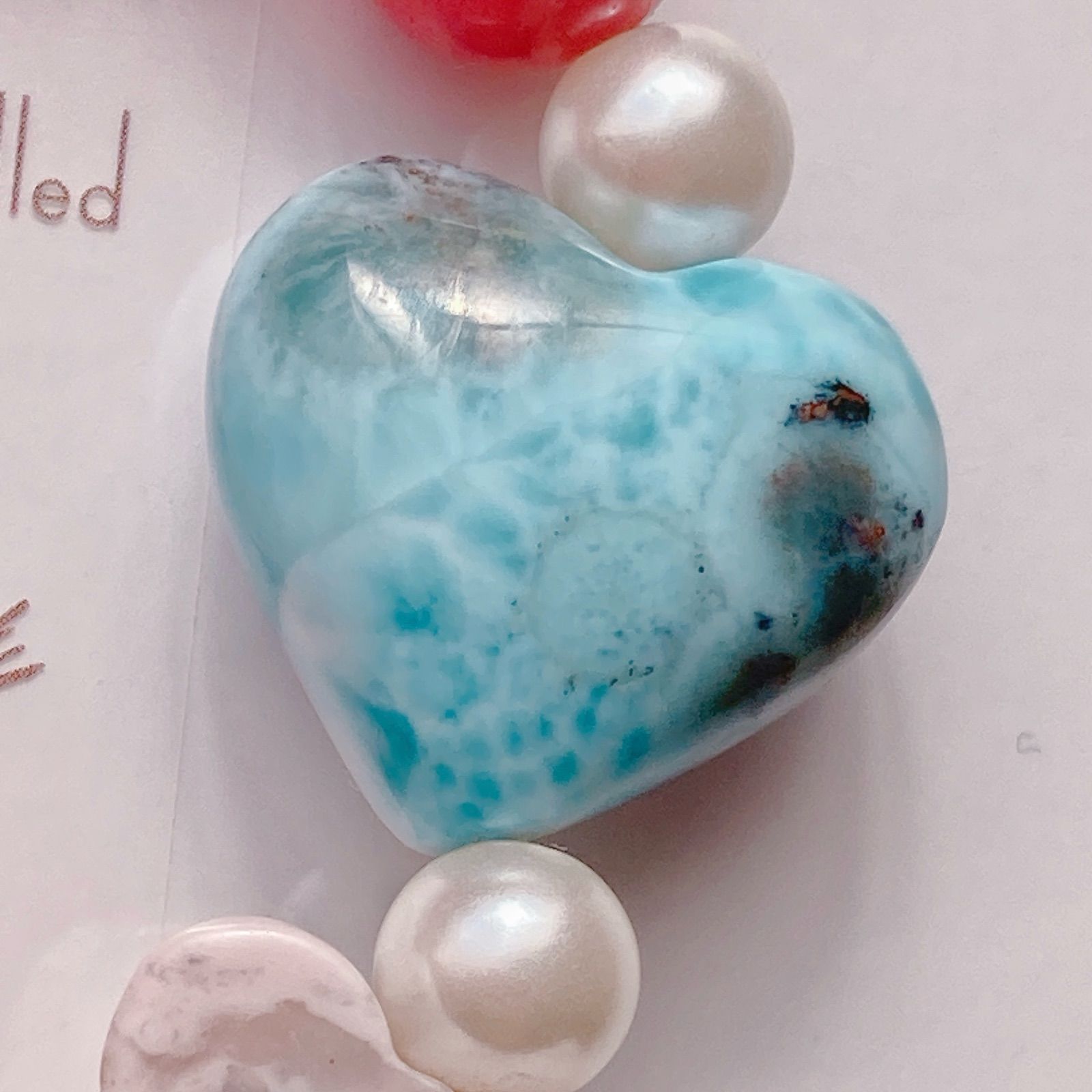 ラリマーハートロードナイトくまちゃんピンクジェイド天然石