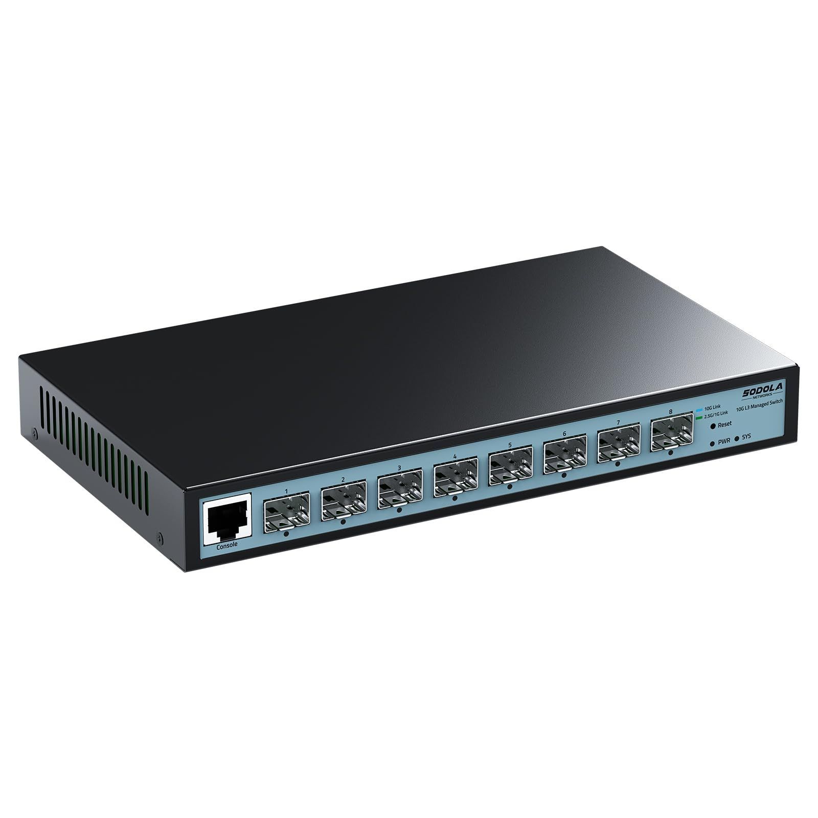 Sodola 10gbps スイッチングハブ 8ポート（8x10G SFP+） L3管理型 ファンレス静音設計 壁掛け設置に対応しています 家庭用およびオフィス用 （SFPポートのみを含み、トランシーバーは含まれていません）