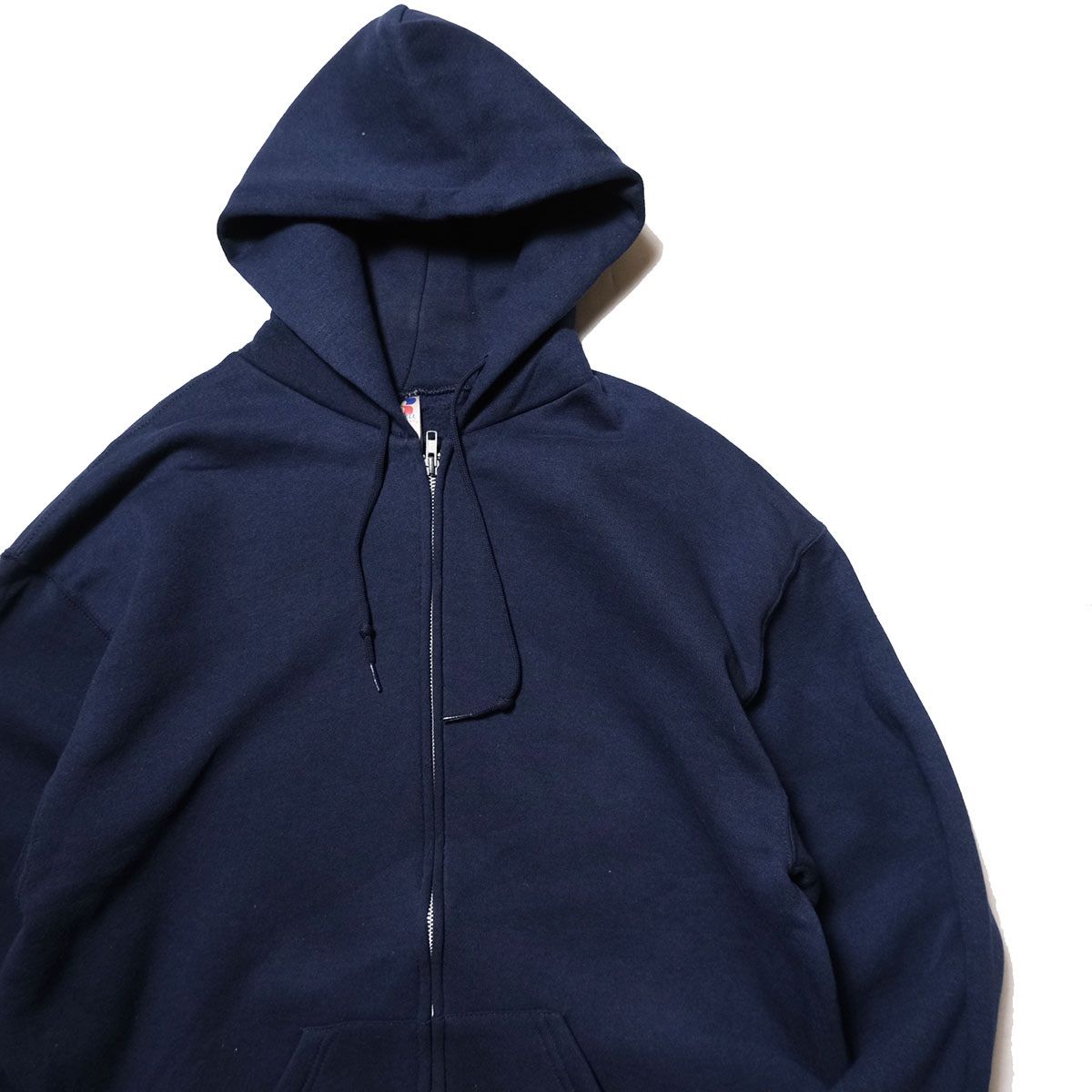 00's ラッセル ソリッドカラー フルジップ スウェット パーカー 紺 (L