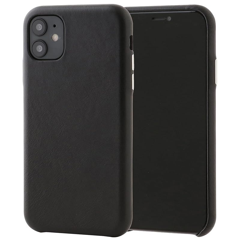 【新品】 YAKUNO iPhone 11 Case アイフォン 用 ケース カバー スマホケース 本革 牛革 高級 レザーケース 保護カバー 男性 メンズ おしゃれ シック (Black)