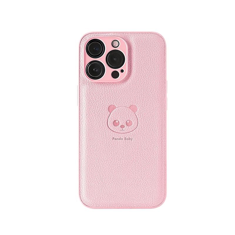 【新品】 Panda Baby iPhone 14 Pro Max 用 レザーケース 本革に近い質感 (ピンク)