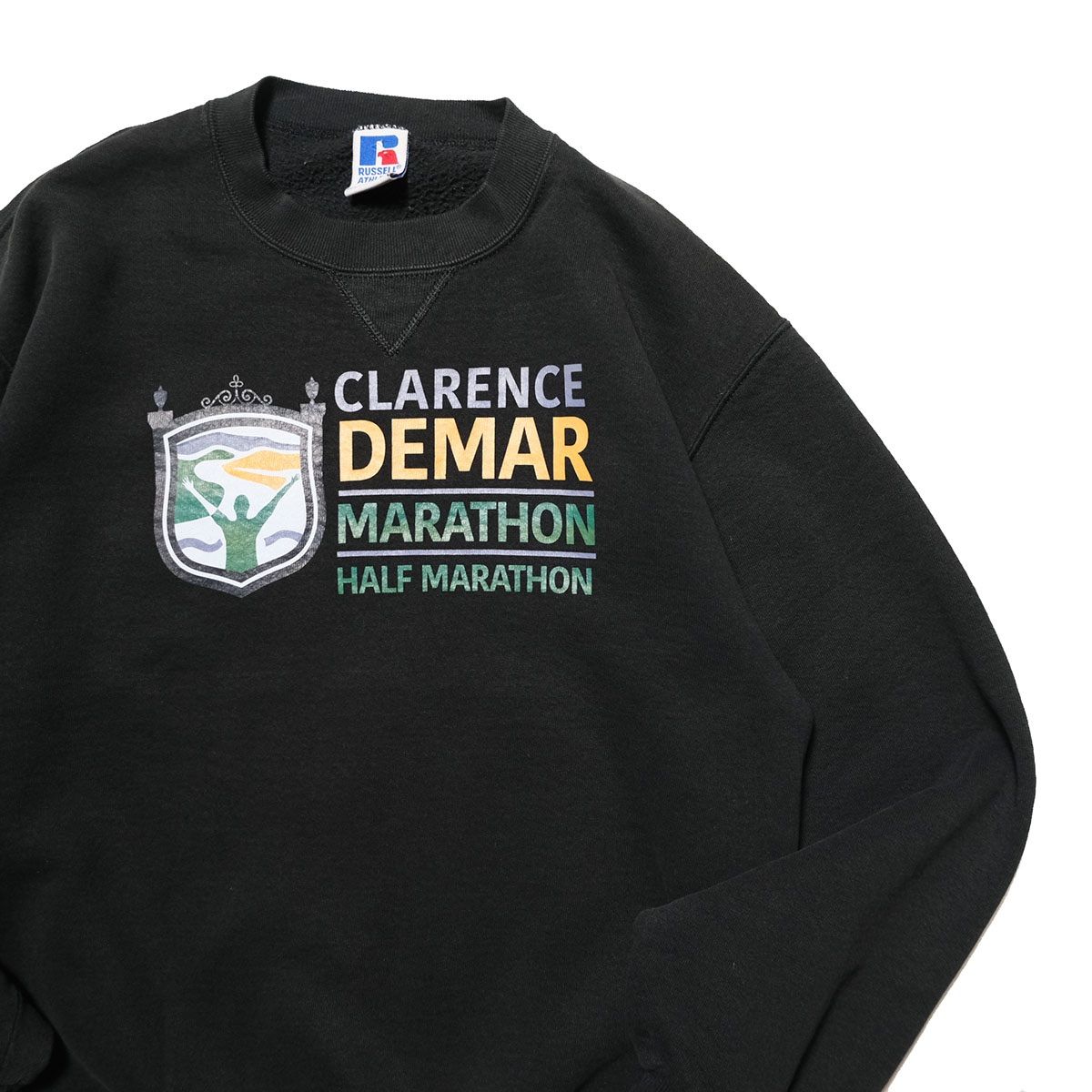 90's USA製 ラッセル マラソン プリント クルーネック スウェット 黒