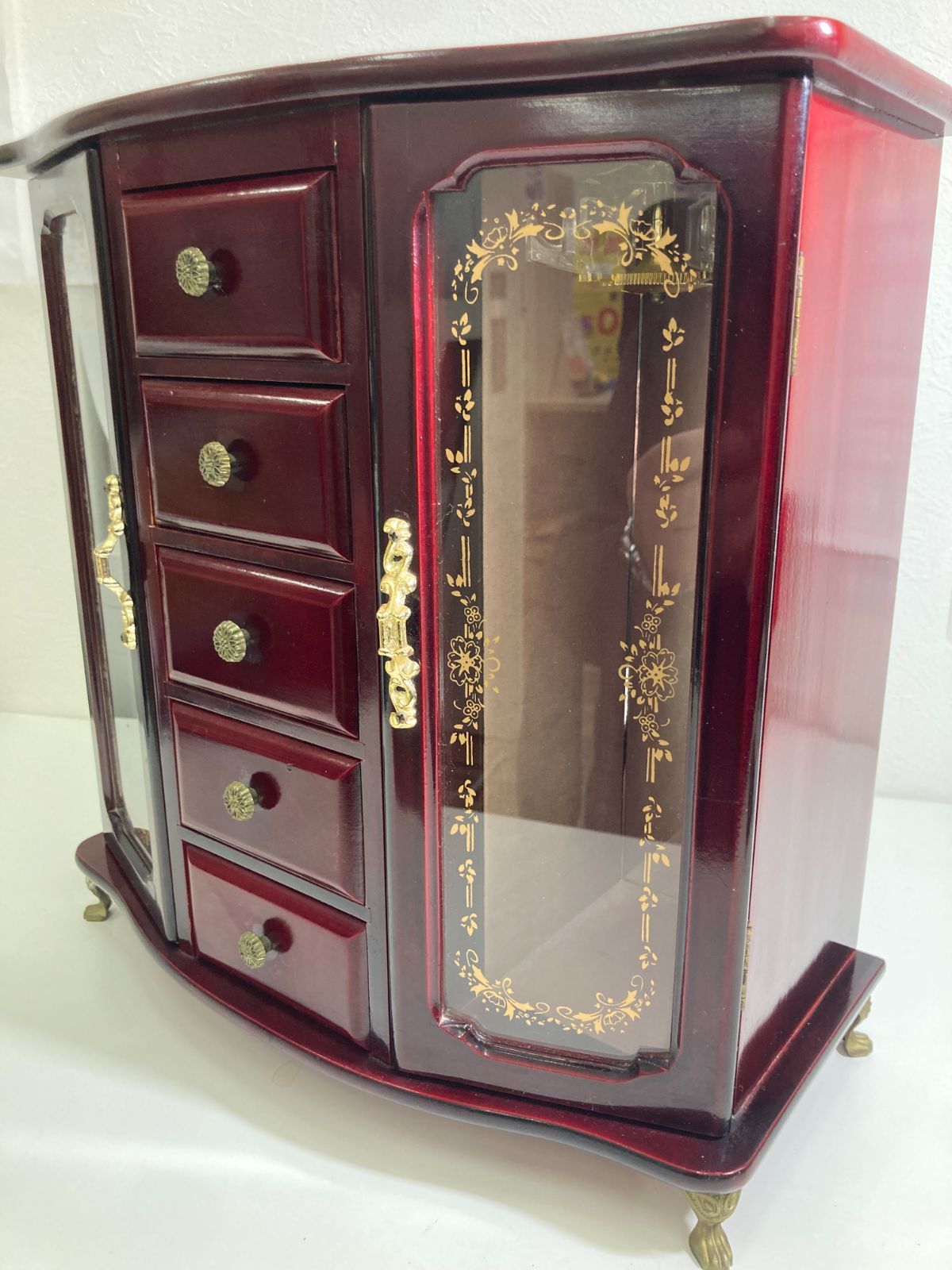 オルゴール付き ワインレッド 木製アクセサリーケース - メルカリ