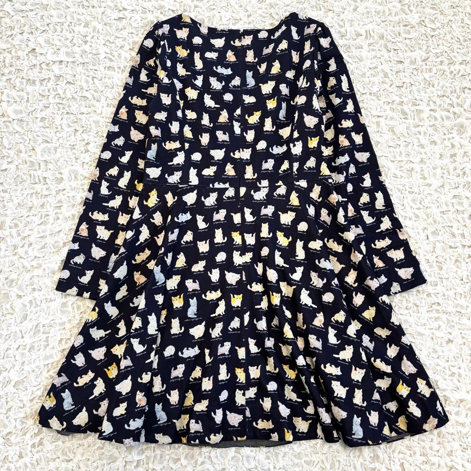 franche lippee フランシュリッペ ねこ図鑑 膝丈フレアワンピース 