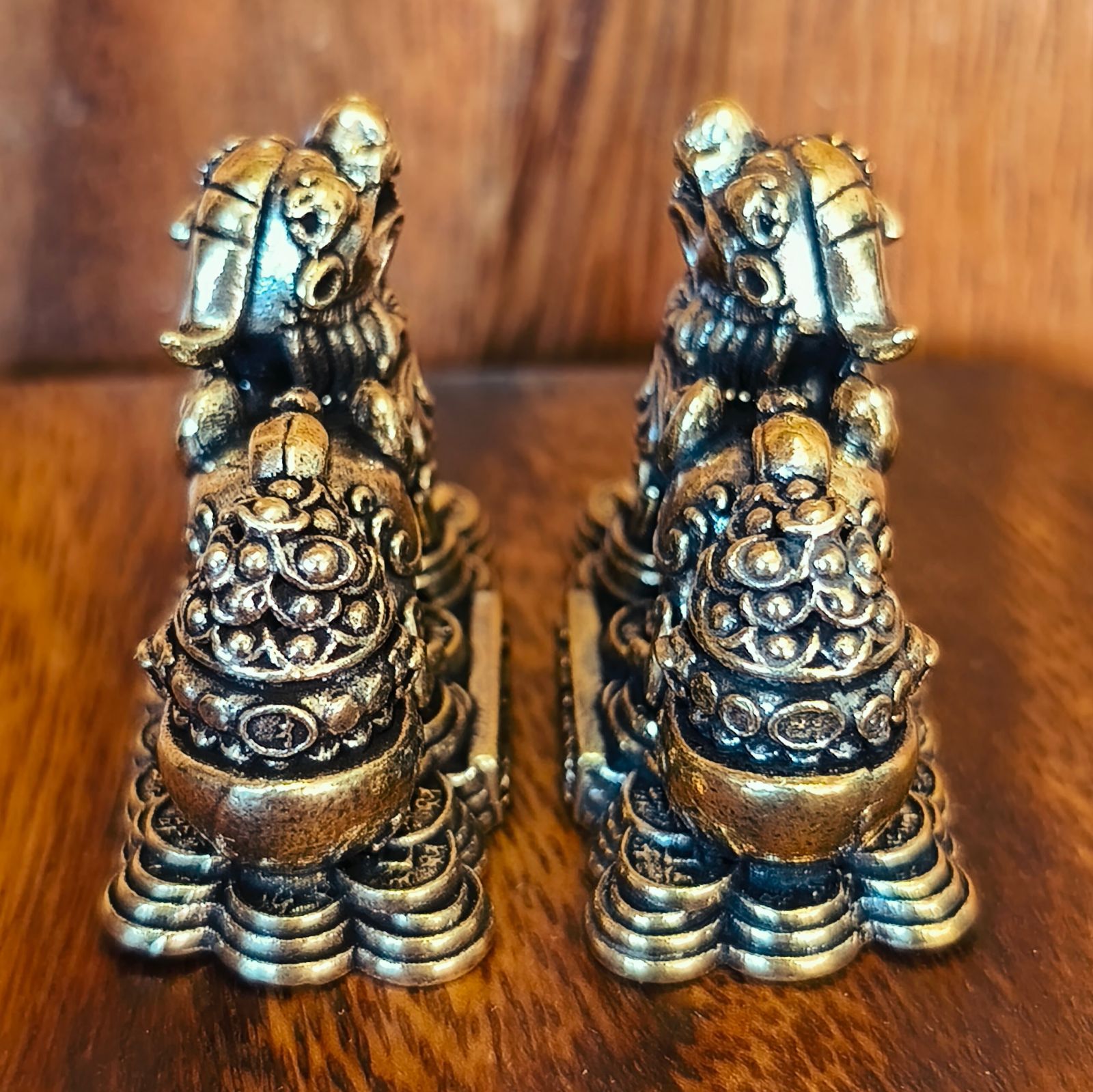 A73 貔貅 ヒキュウ ペア 2匹セット 真鍮製 置物 ブラス 開運 風水 金運