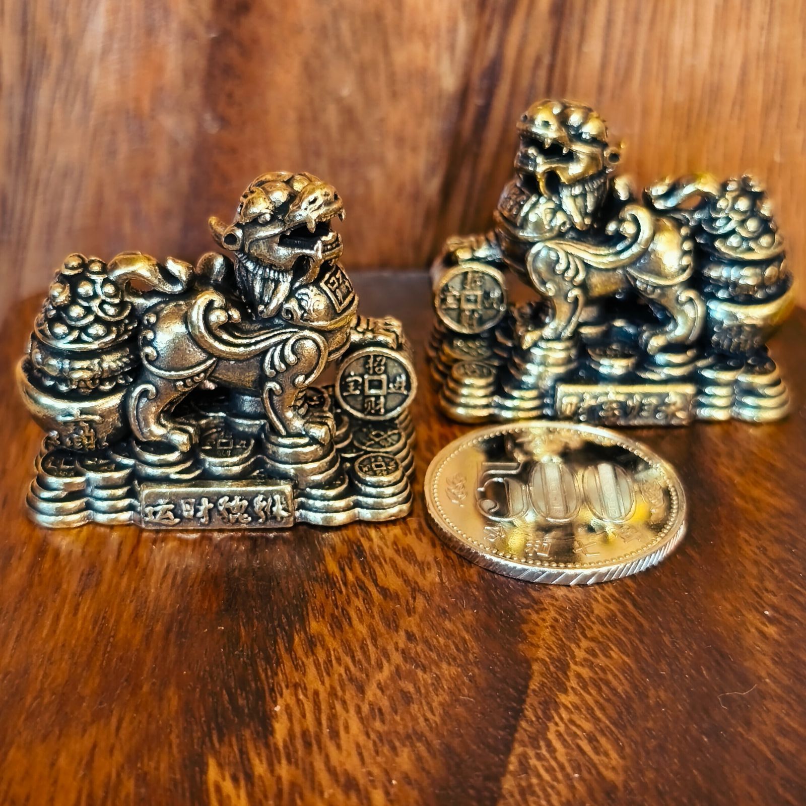 A73 貔貅 ヒキュウ ペア 2匹セット 真鍮製 置物 ブラス 開運 風水 金運