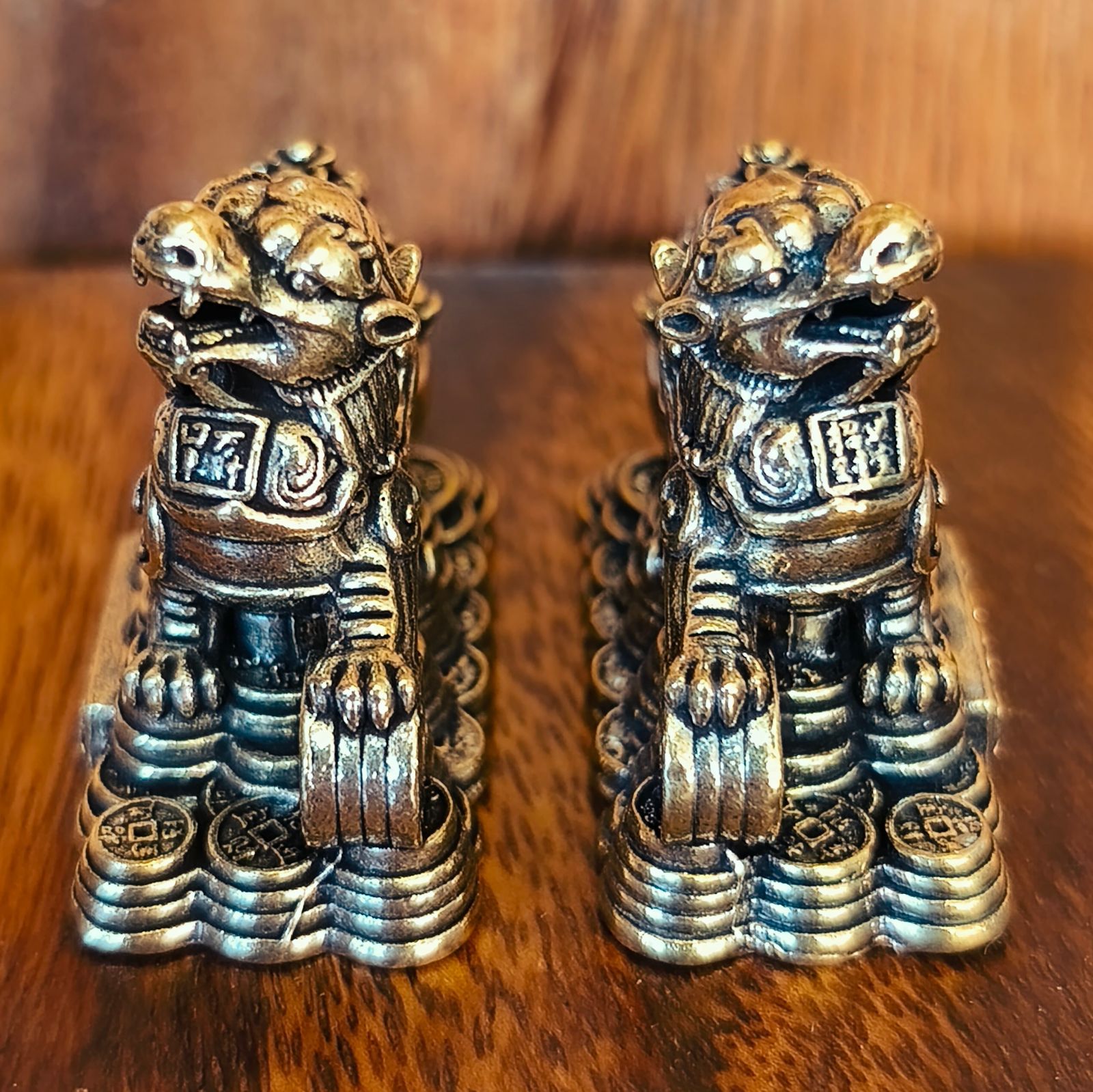 A73 貔貅 ヒキュウ ペア 2匹セット 真鍮製 置物 ブラス 開運 風水 金運