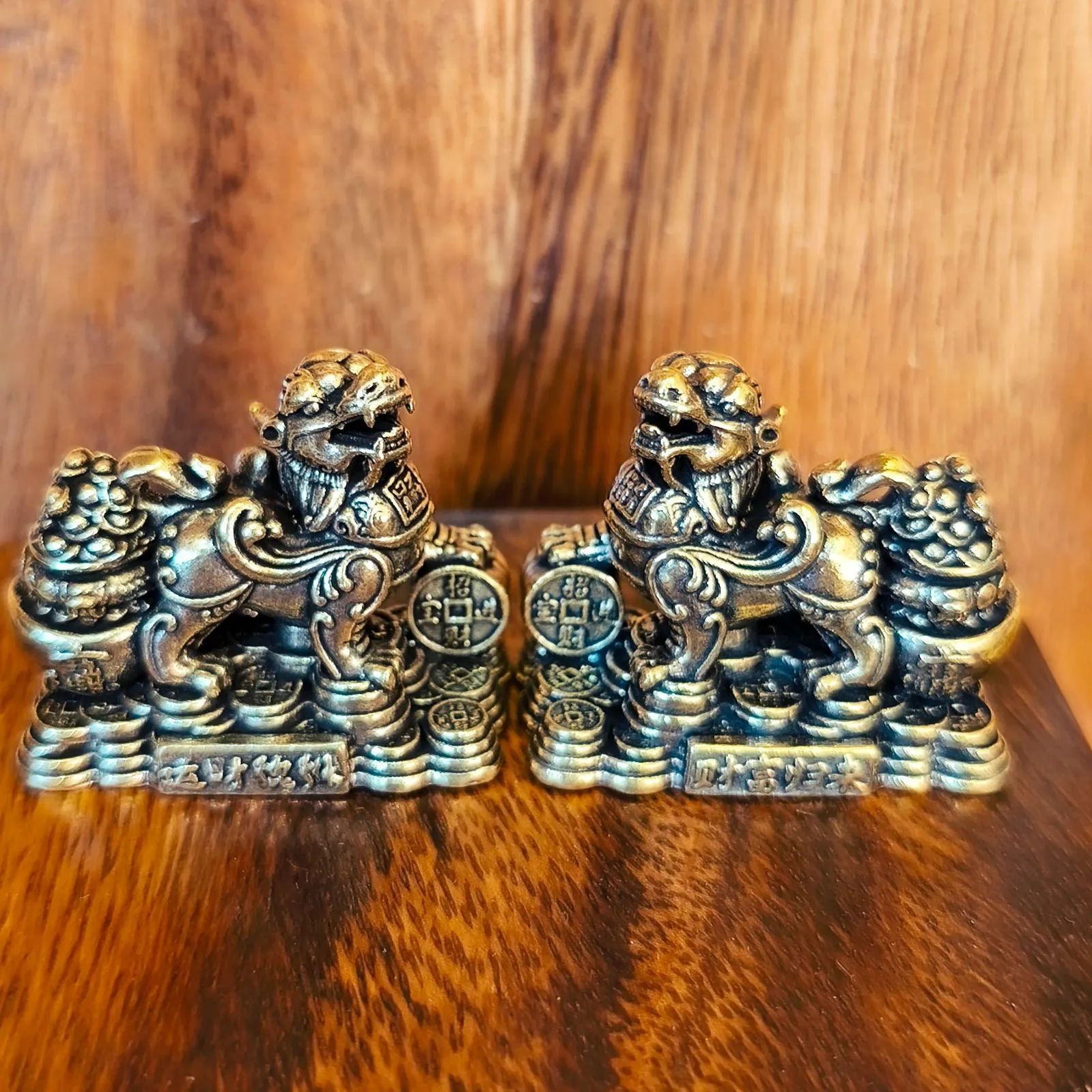 A73 貔貅 ヒキュウ ペア 2匹セット 真鍮製 置物 ブラス 開運 風水 金運