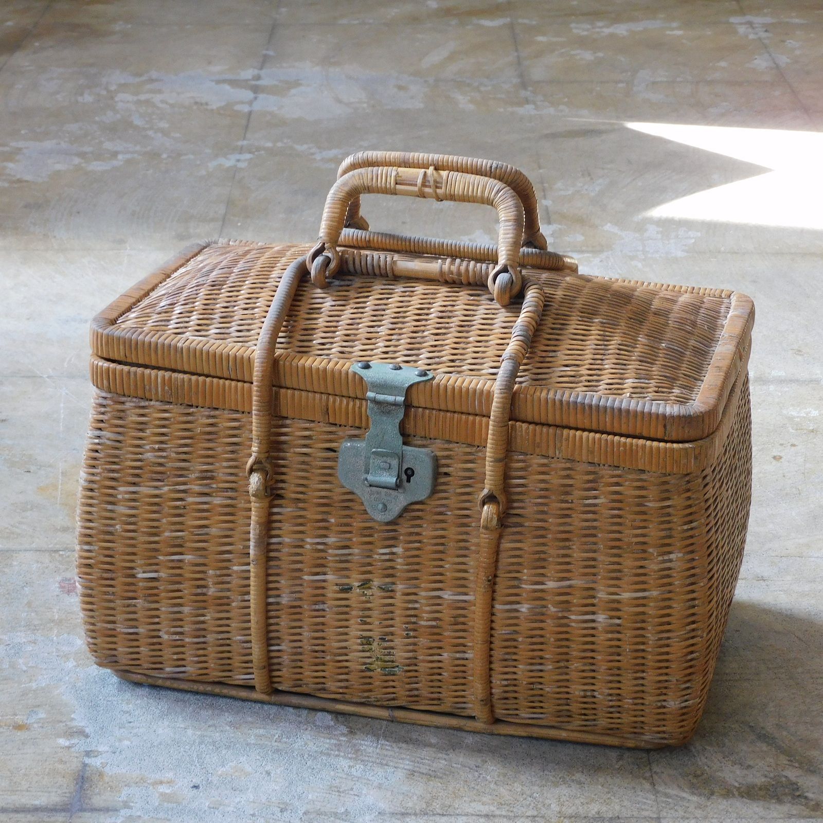 戦前 籐編み ふるいバスケット HK-a-05926 / 籠バッグ 煎茶籠 提藍