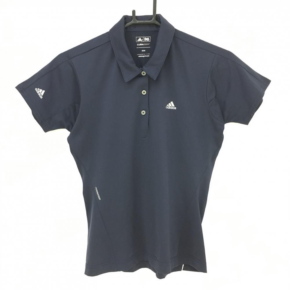 美品】アディダス 半袖ポロシャツ ネイビー 一部織生地切替 CLIMACOOL